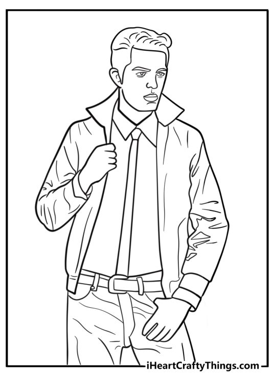 Young Elvis in a retro jacket and jeans coloring page