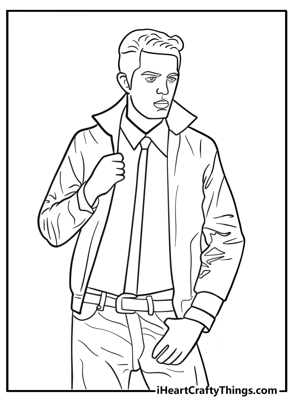 Young Elvis in a retro jacket and jeans coloring page