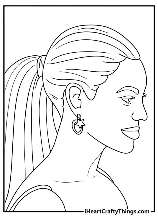 Beyonce side profile portrait simple coloring page printable PDF