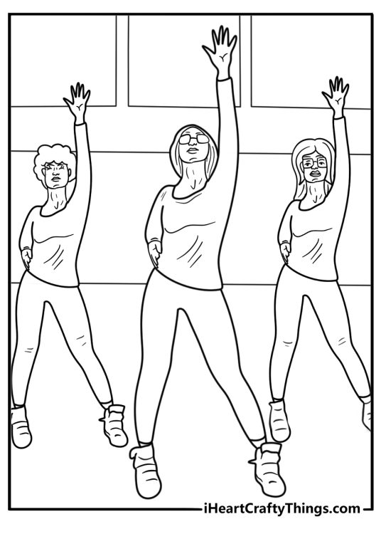 Dance rehearsal floor with numbered marks and sneakers outline Beyonce coloring page