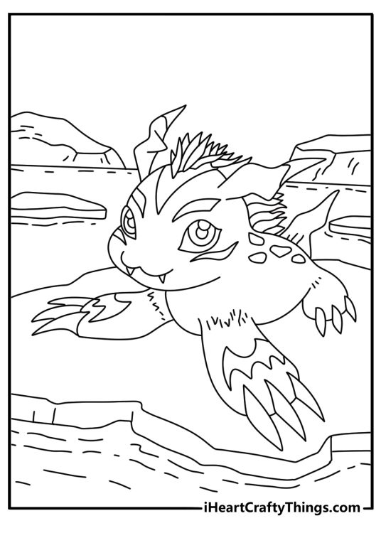Free Digimon coloring pages coloring page featuring Gomamon on an icy shore