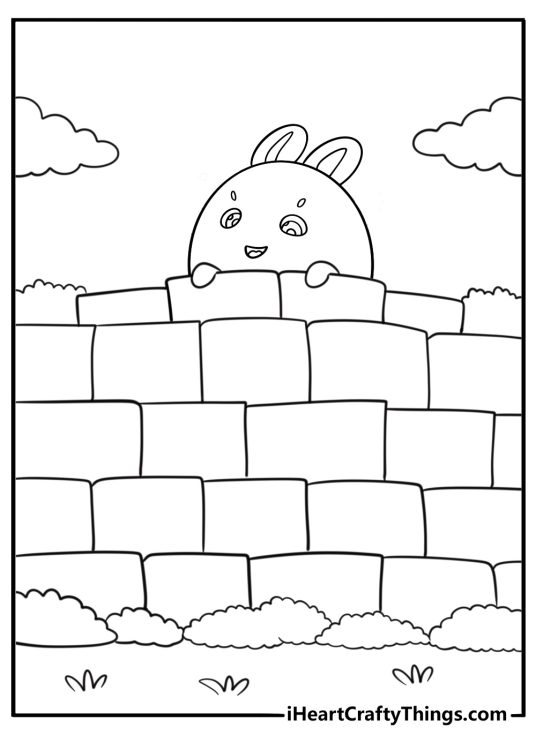 Hopper Sunny Bunny peeking from behind a wall coloring sheet
