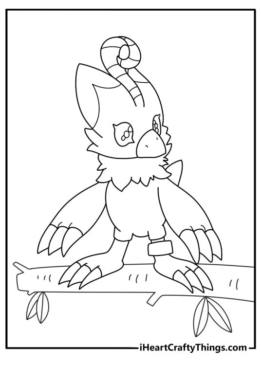 Kids can color Biyomon on a branch above the Digital World