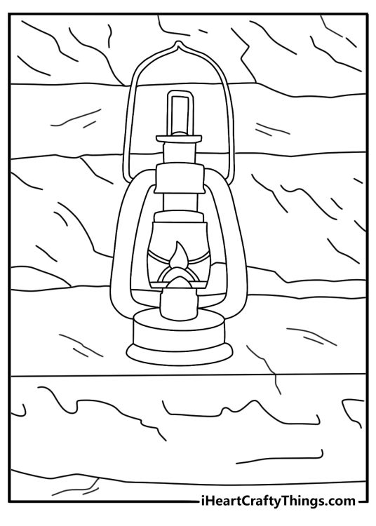 Mummy coloring sheet for kids with an explorer lantern on old steps