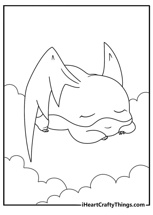 Patamon sleeps near a cloud pillow in this easy coloring sheet