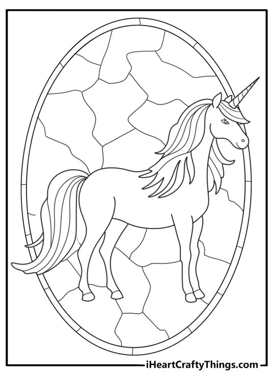 Stained glass unicorn with bold panes easy coloring sheet pdf