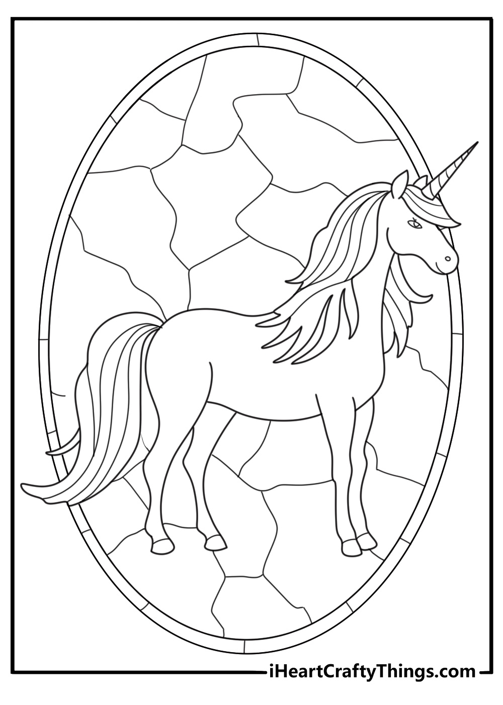 Stained glass unicorn with bold panes easy coloring sheet pdf