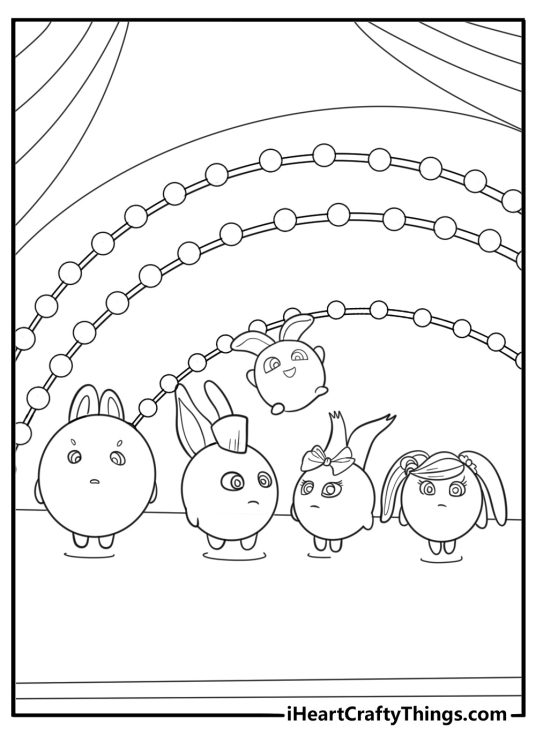 Sunny Bunnies appearing on a stage coloring page