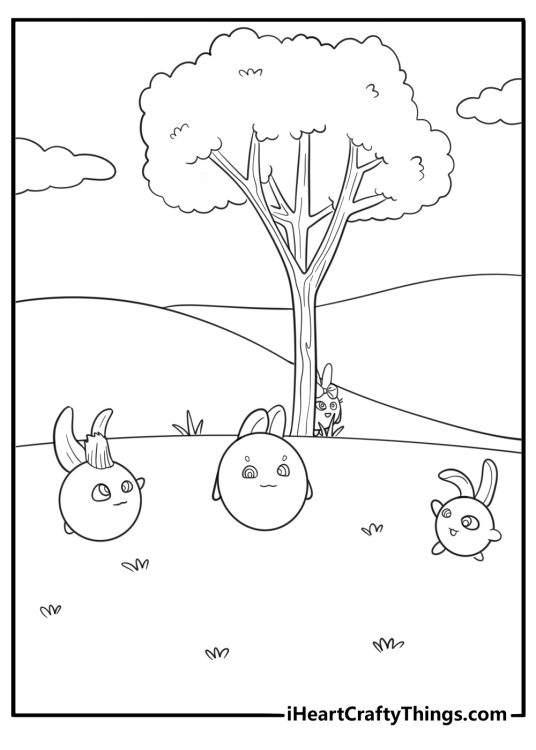 Sunny Bunnies playing hide and seek coloring page