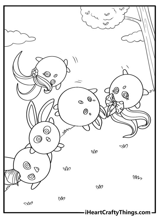 Sunny Bunnies rolling down a hill coloring page