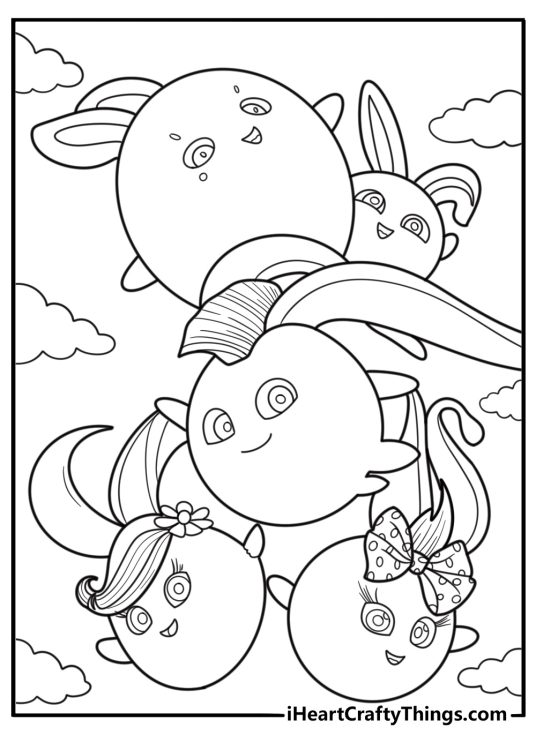 Sunny Bunnies standing together in a group coloring page