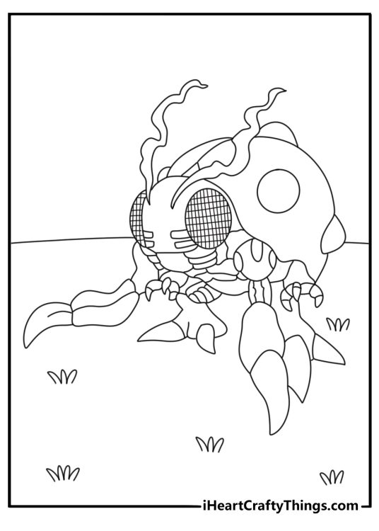 Tentomon watches computer code in this digital monster coloring page