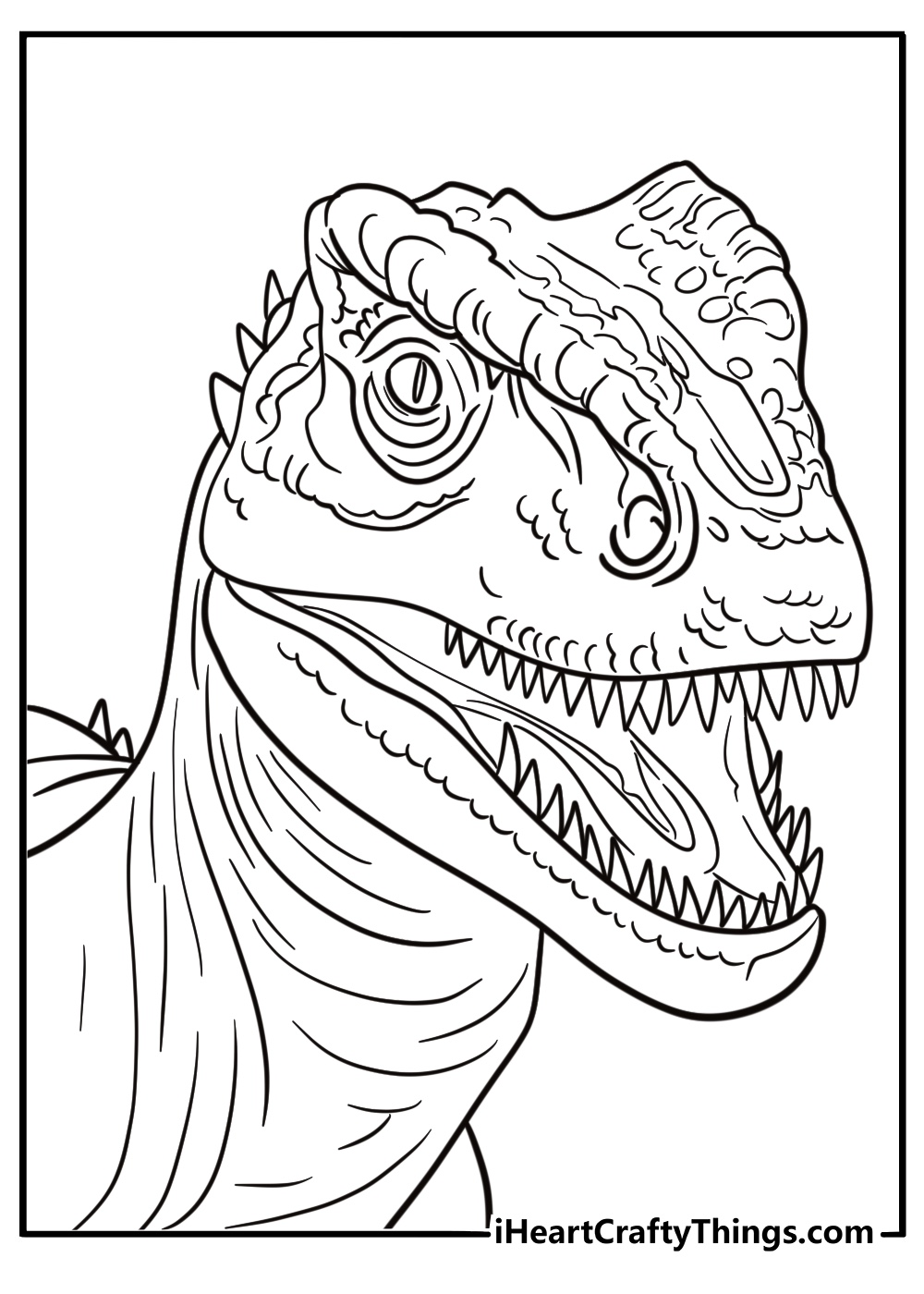 Allosaurus head close up showing eyes and nostrils coloring page