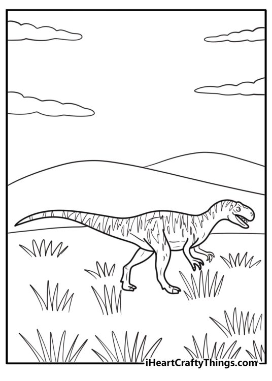 Allosaurus moving silently through tall grass in search of prey coloring page