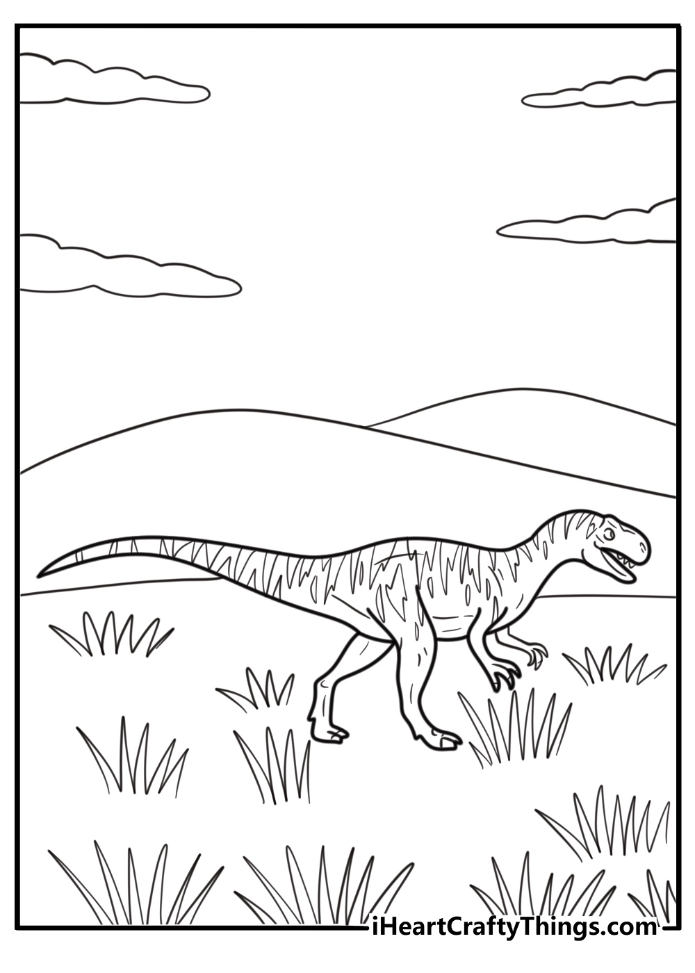 Allosaurus moving silently through tall grass in search of prey coloring page