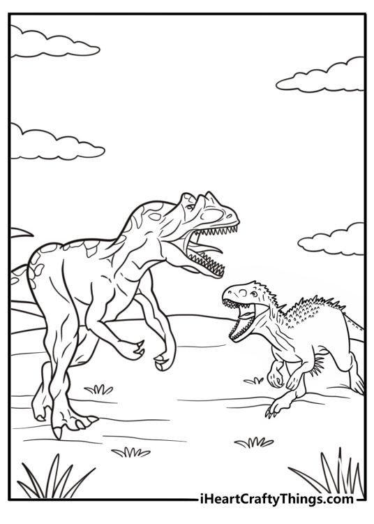 Allosaurus roaring at another predator in territorial dispute coloring page