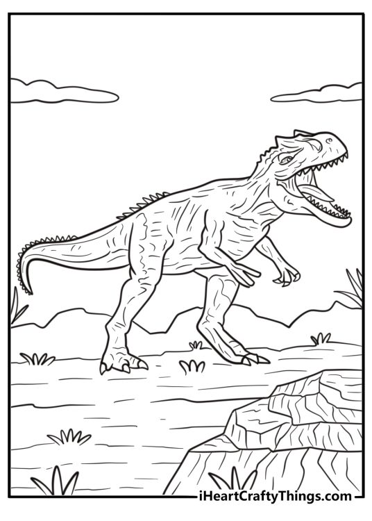 Allosaurus showing sharp teeth with mouth wide open coloring sheet