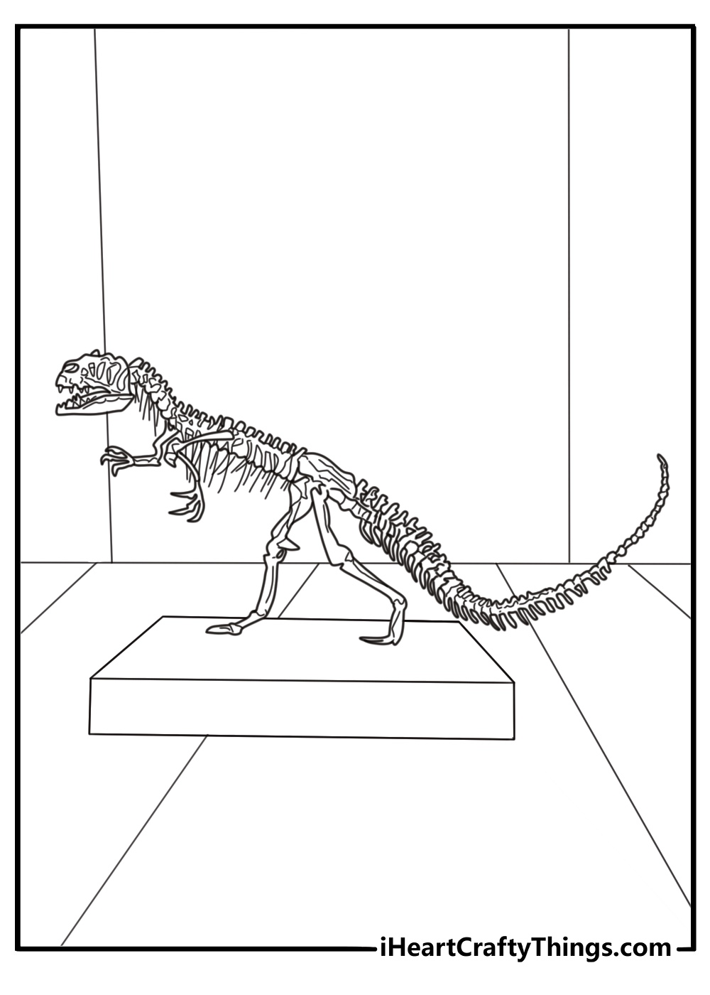 Allosaurus skeleton displayed in a museum coloring page