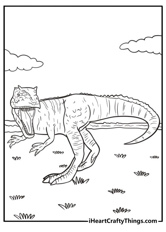 Allosaurus with visible claws and long tail in motion coloring page