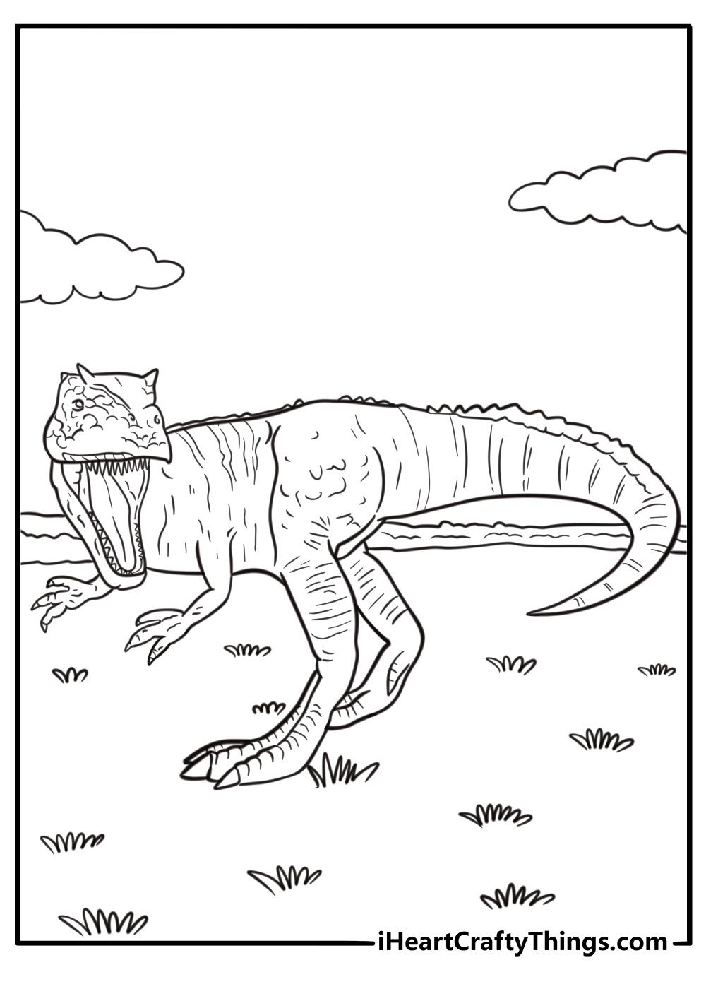 Allosaurus with visible claws and long tail in motion coloring page