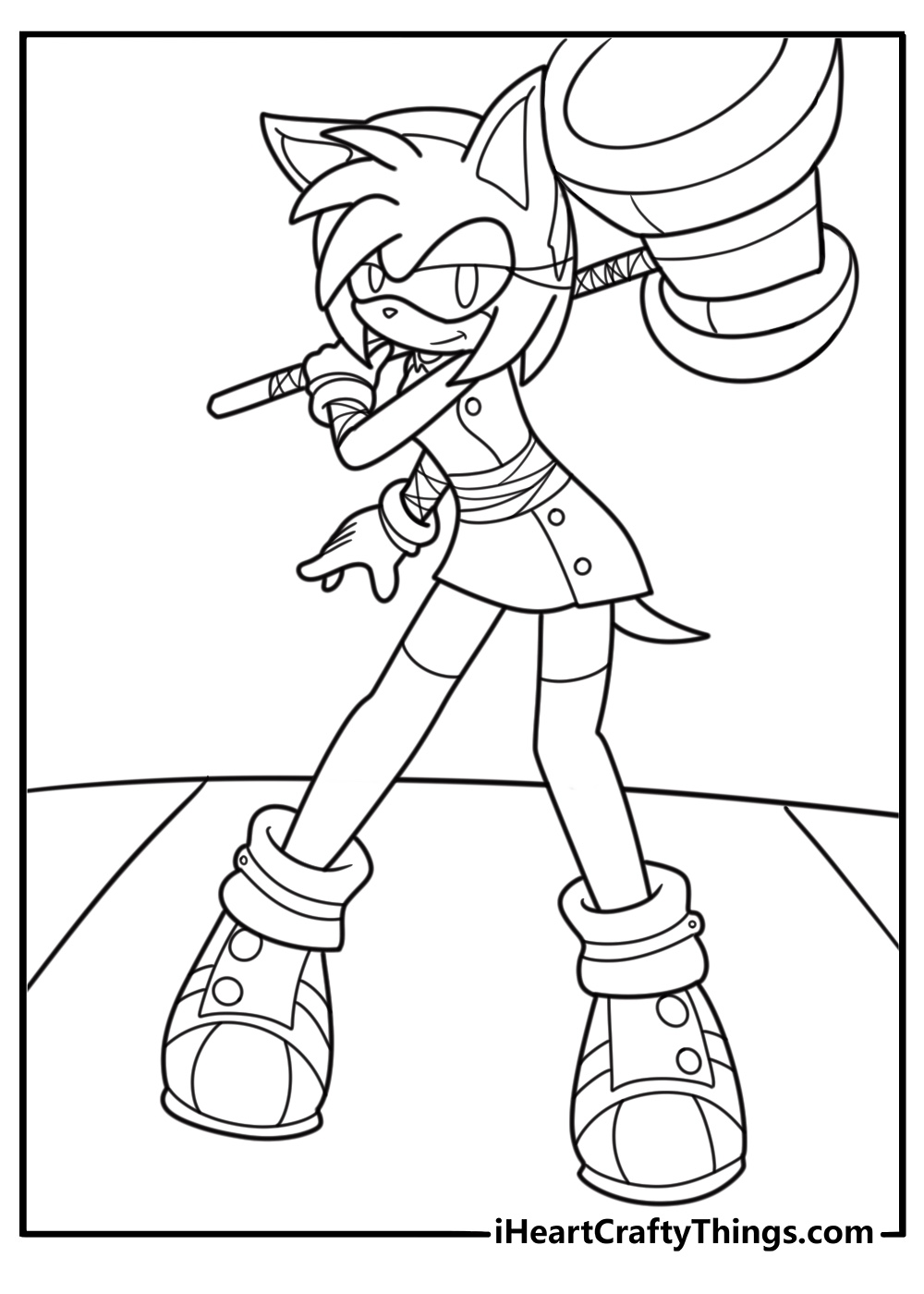 Amy Rose from sonic with confident pose free coloring page pdf