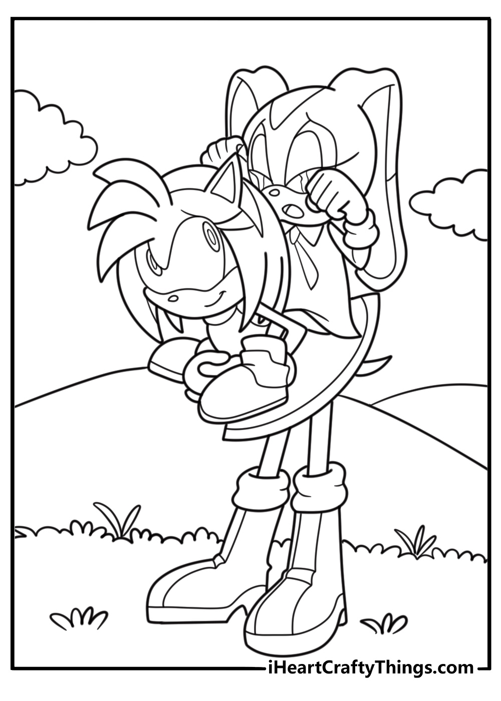Amy rose helping cream the rabbit detailed sonic coloring page