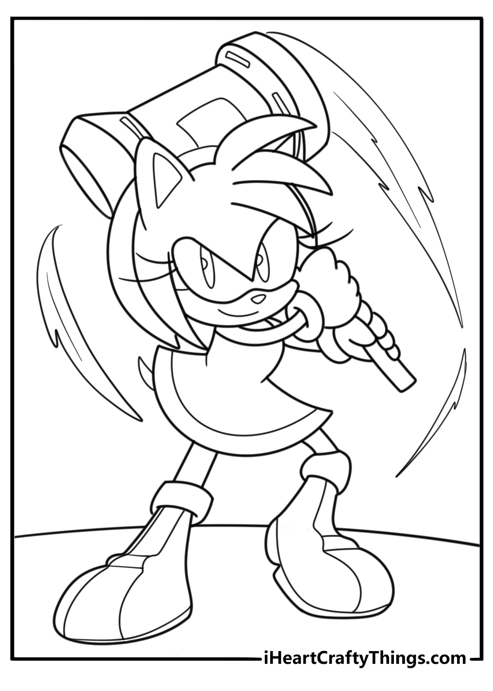 Amy rose holding her hammer coloring page for kids