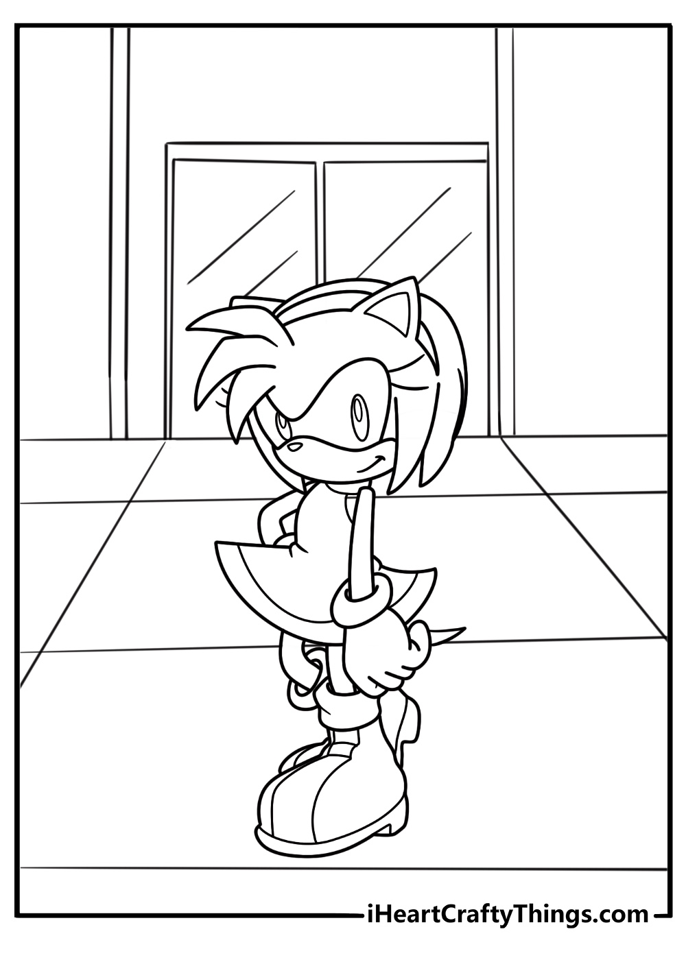 Amy rose inside a futuristic city from sonic x detailed coloring sheet