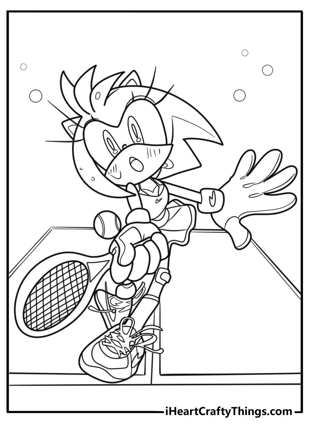 Amy rose playing tennis with sonic printable sports theme coloring page