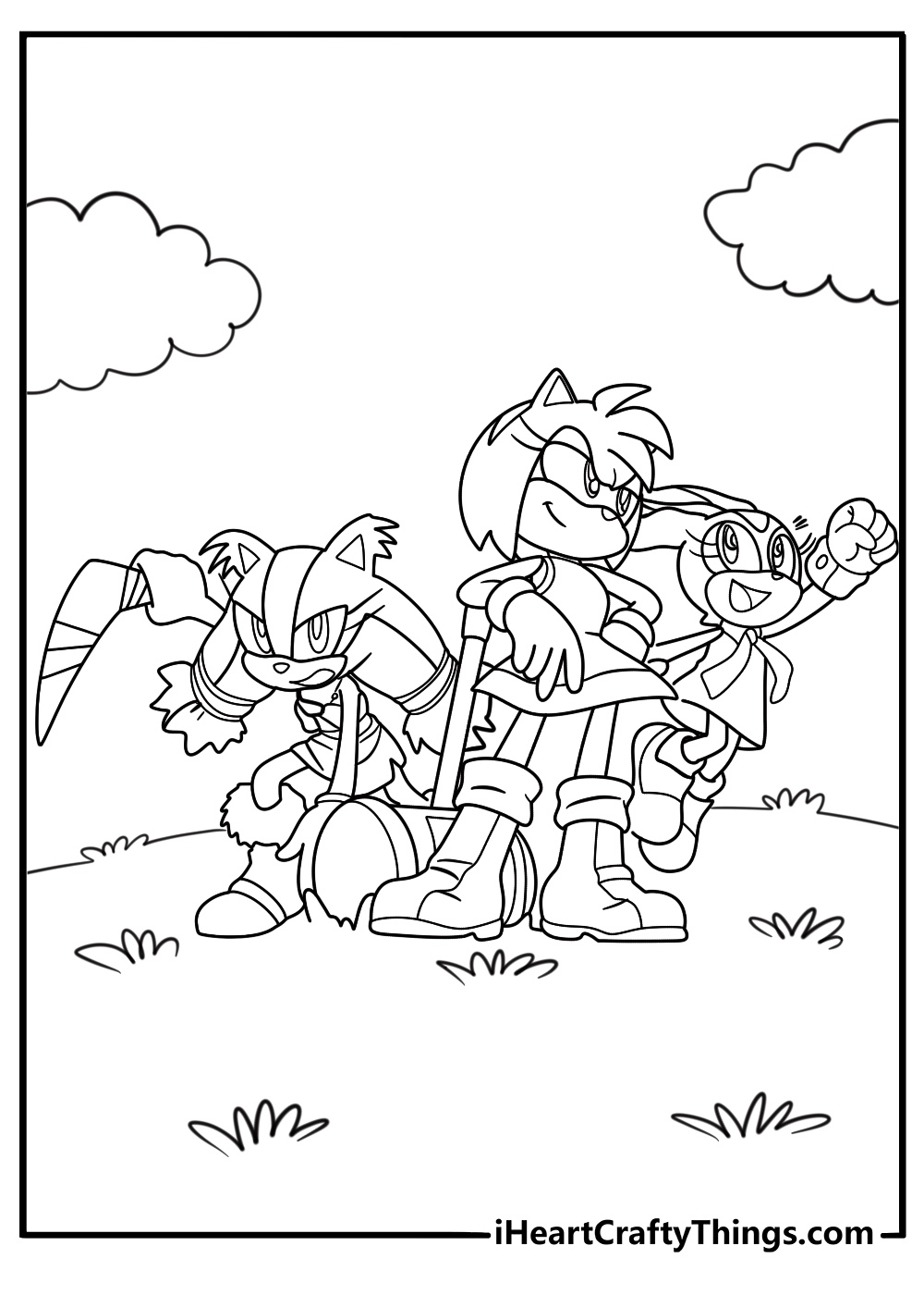 Amy rose posing with team rose members free coloring page pdf