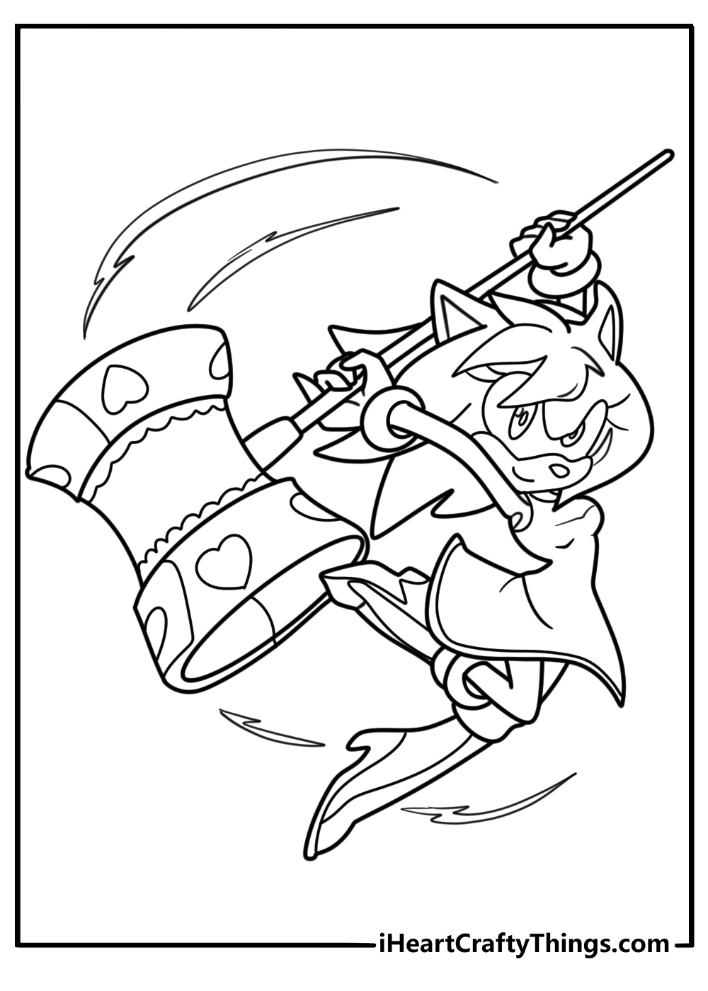 Amy rose spinning her hammer fun sonic coloring page