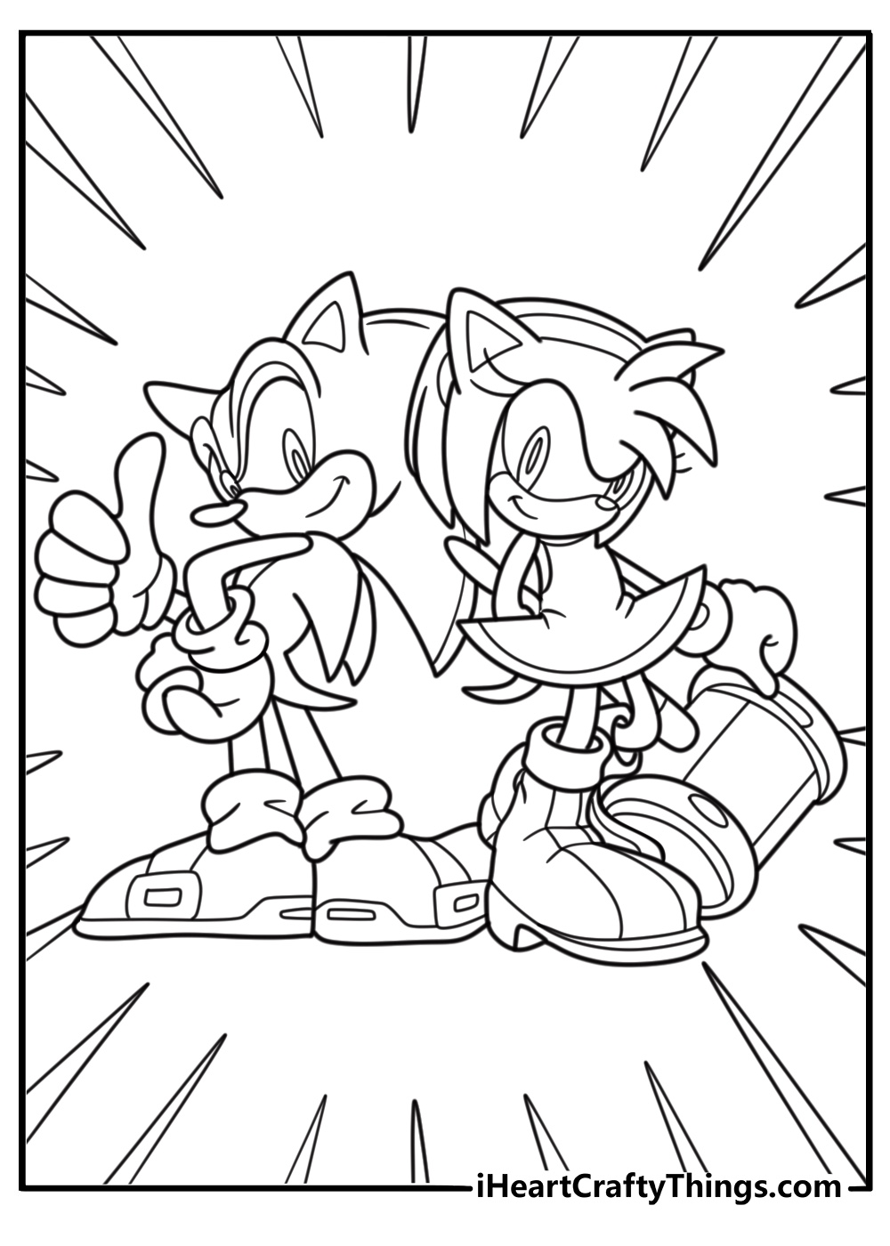 Amy rose standing next to sonic coloring page for kids