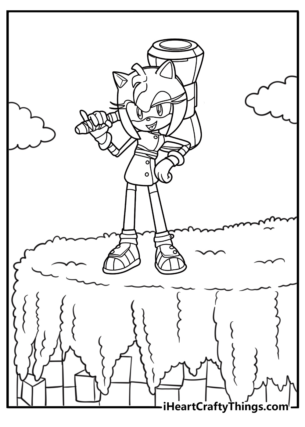 Amy rose standing on green hill zone cliff coloring page for kids