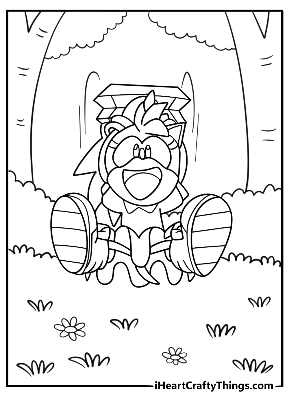 Amy rose swinging hammer in a forest setting free coloring page pdf
