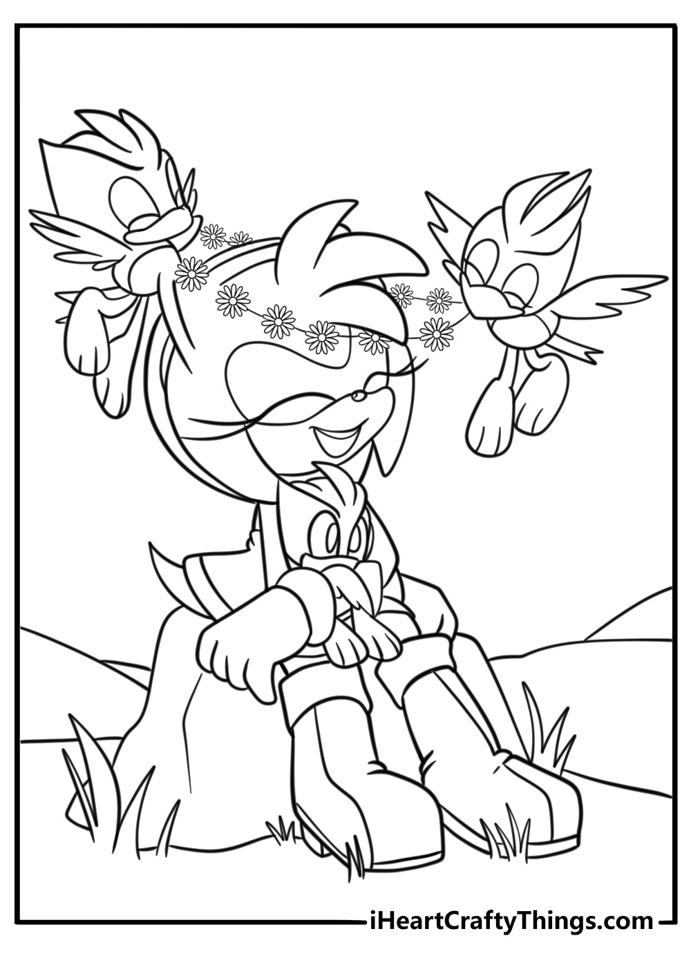 Amy rose with her pet bird printable character sheet