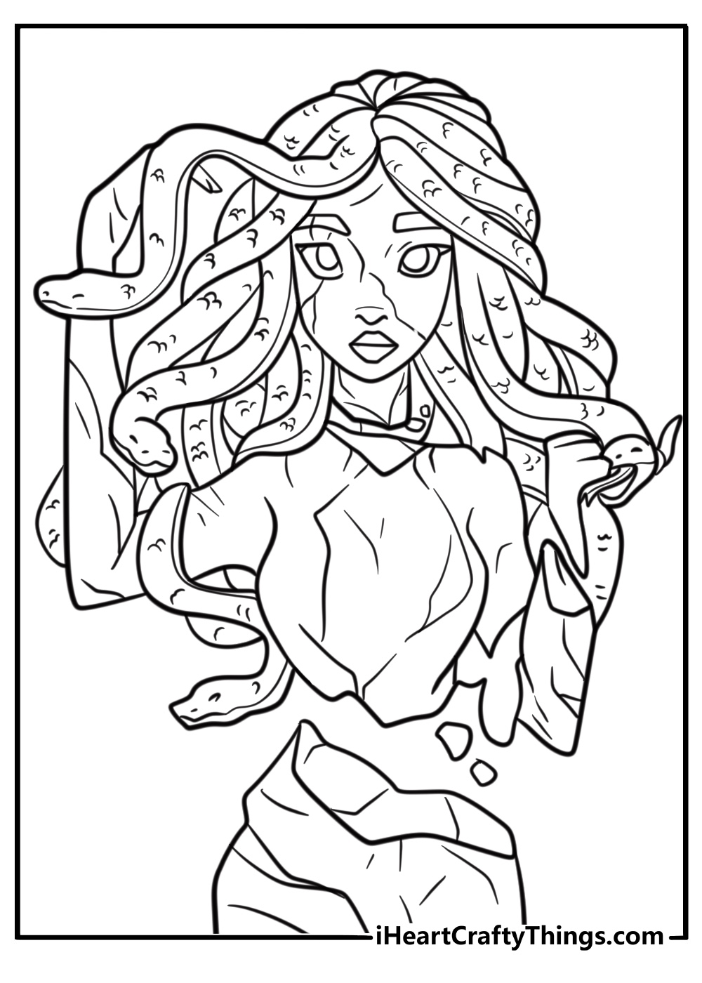 Ancient Medusa statue with cracks coloring page