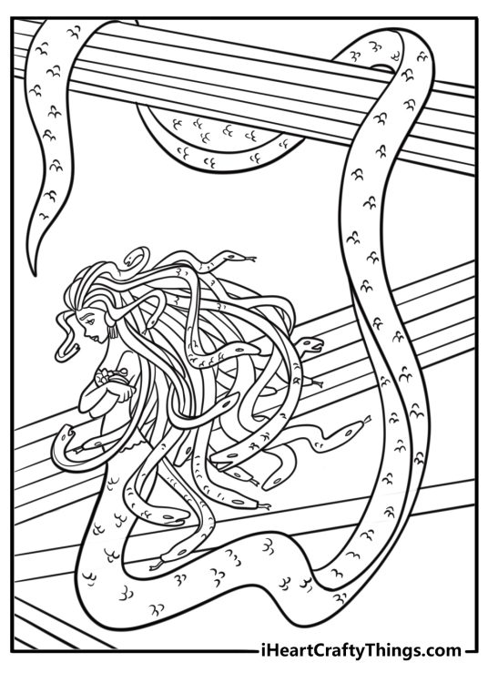 Ancient Medusa with long snake tail coloring page