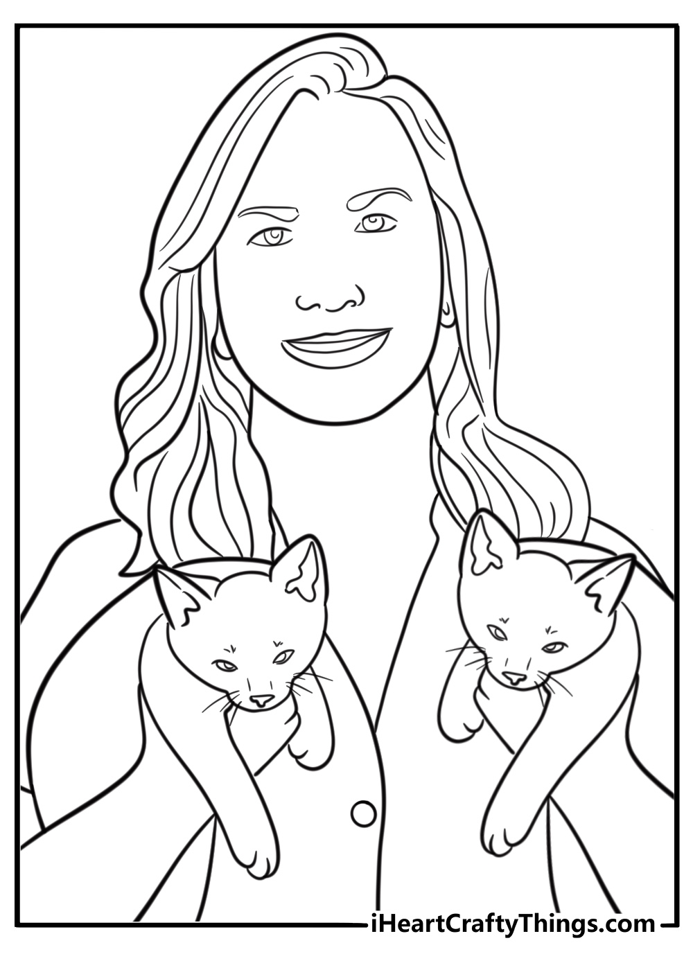 Angela Martin holding a cat coloring page