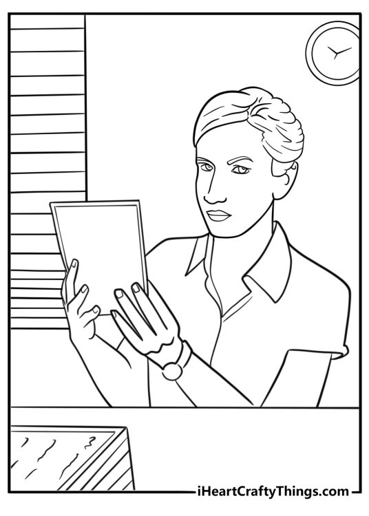 Angela organizing folders coloring page