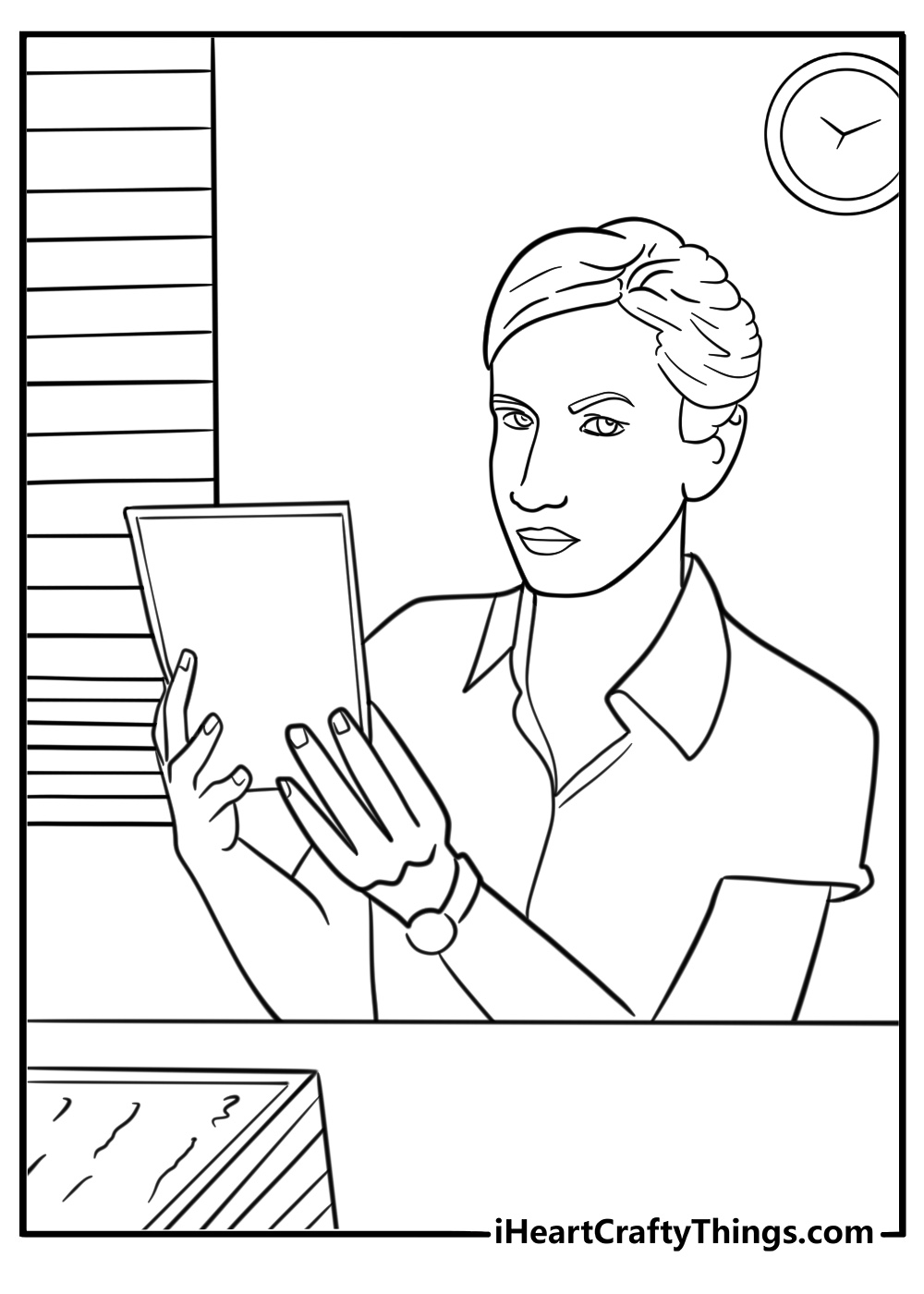 Angela organizing folders coloring page
