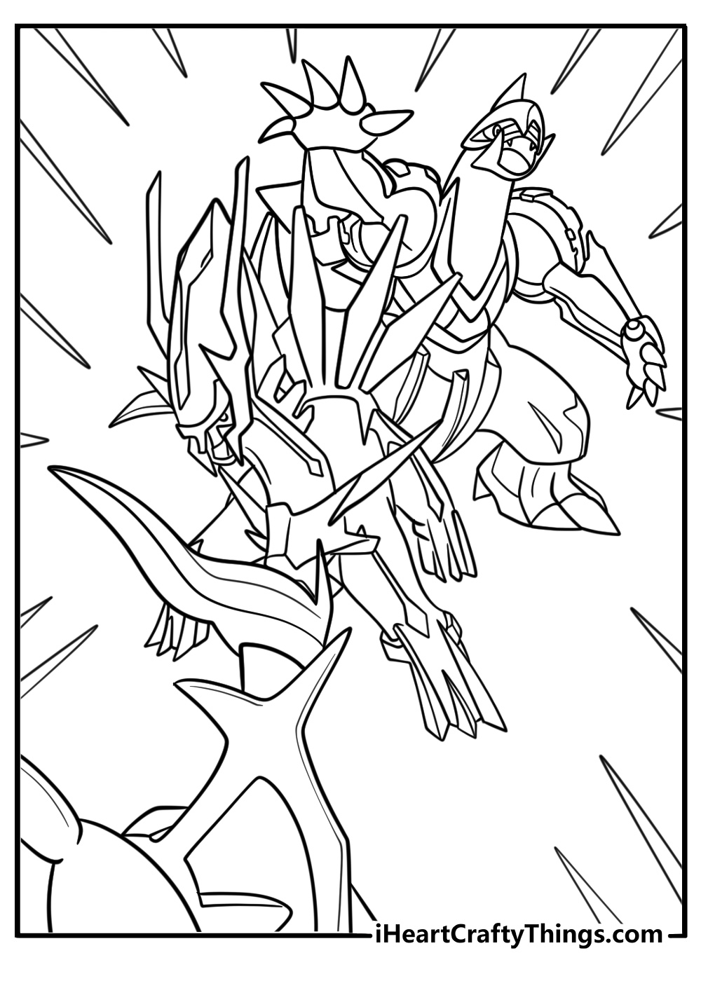 Arceus facing Dialga and Palkia in a standoff coloring page