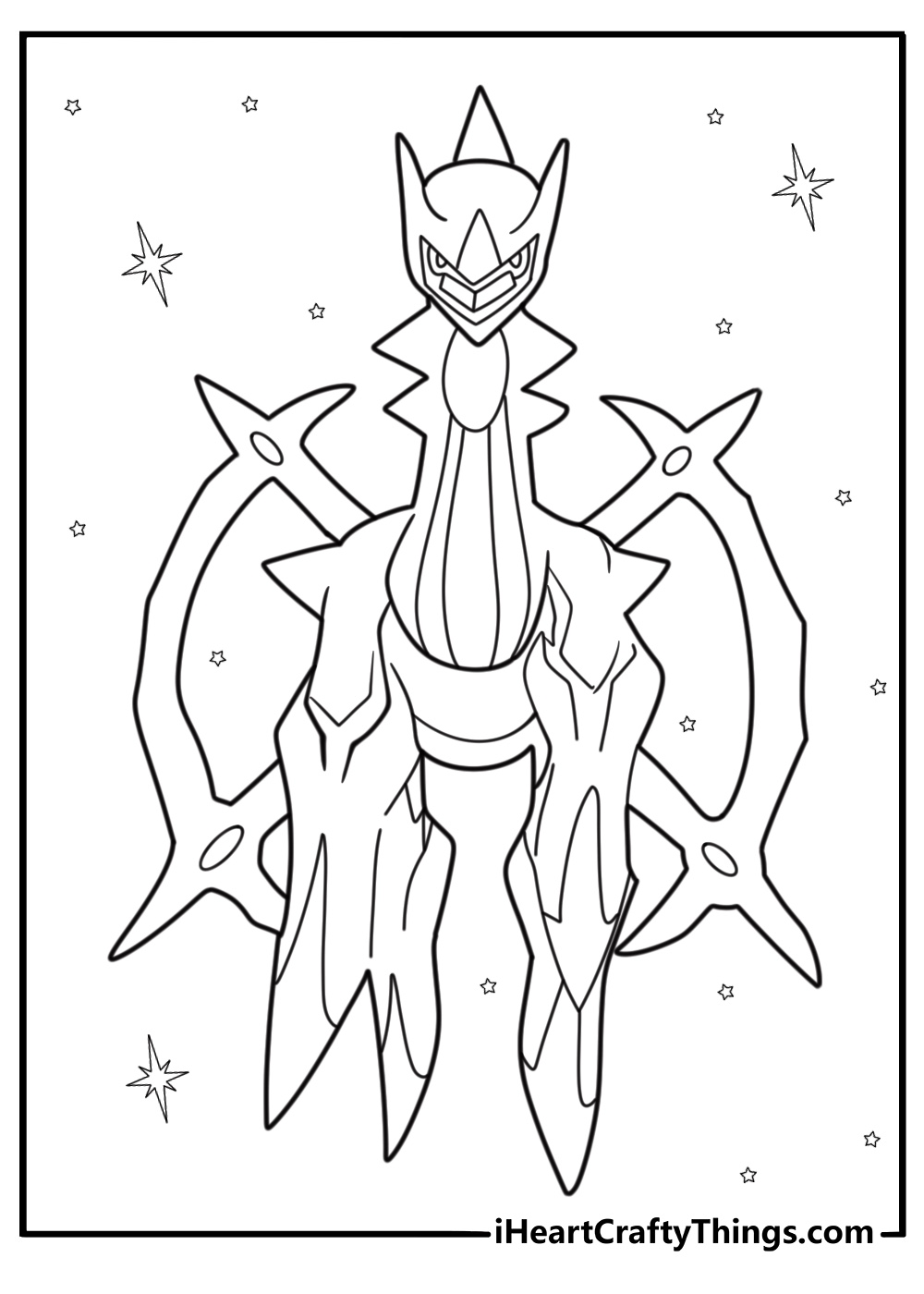 Arceus in a battle stance with legendary glow coloring sheet