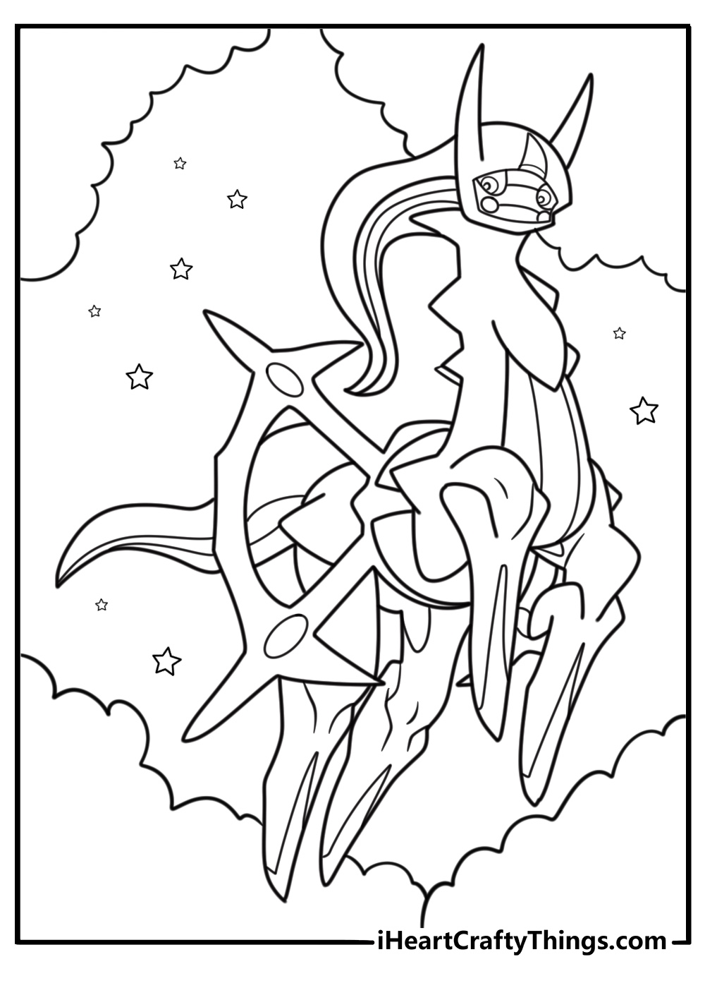 Arceus in a cosmic background printable coloring sheet