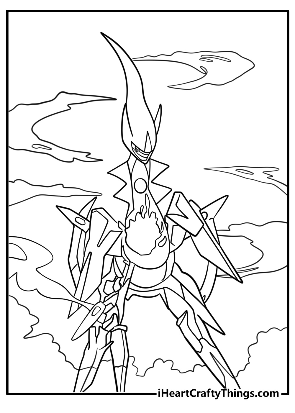 Arceus in a heavenly cloud environment coloring sheet