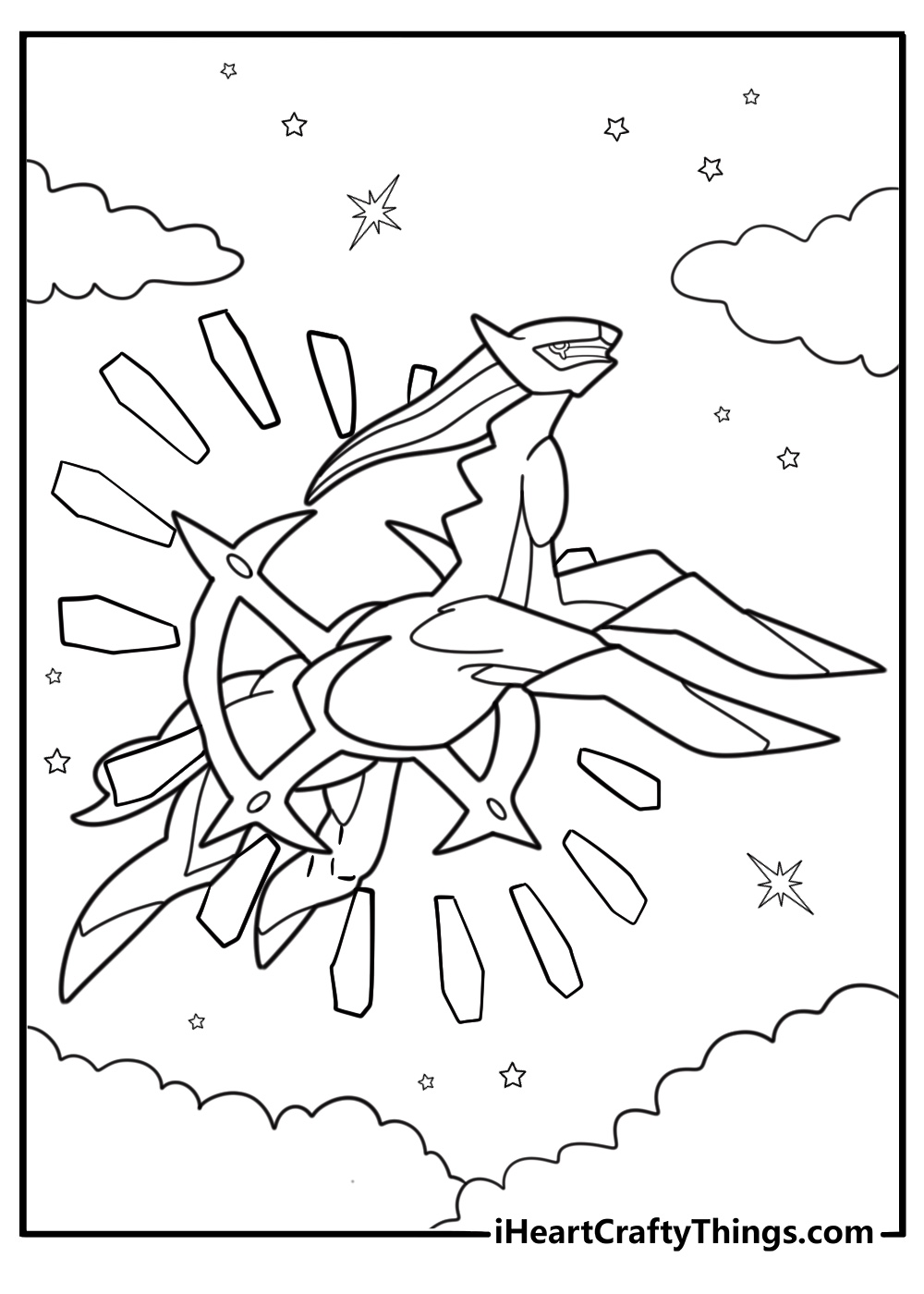 Arceus surrounded by elemental energy rings coloring page