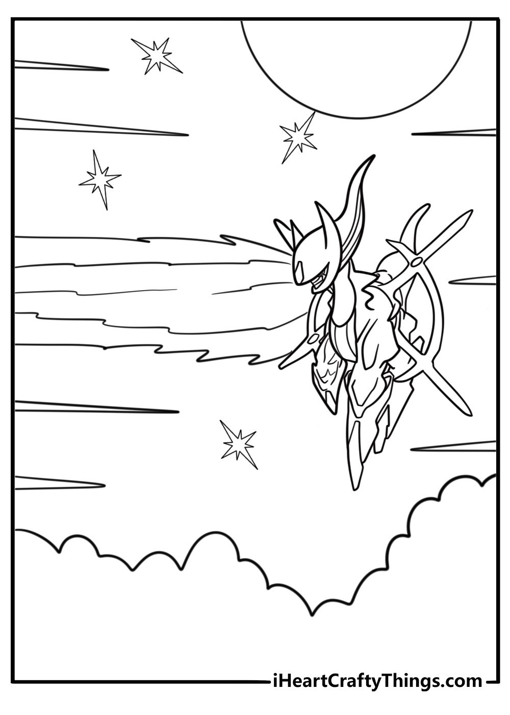 Arceus using a beam of light attack free coloring page pdf