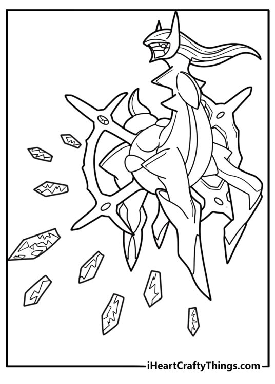 Arceus with a sacred plate under its feet fun coloring sheet
