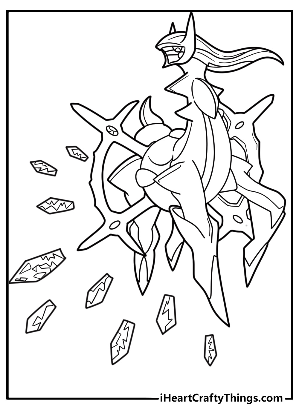 Arceus with a sacred plate under its feet fun coloring sheet