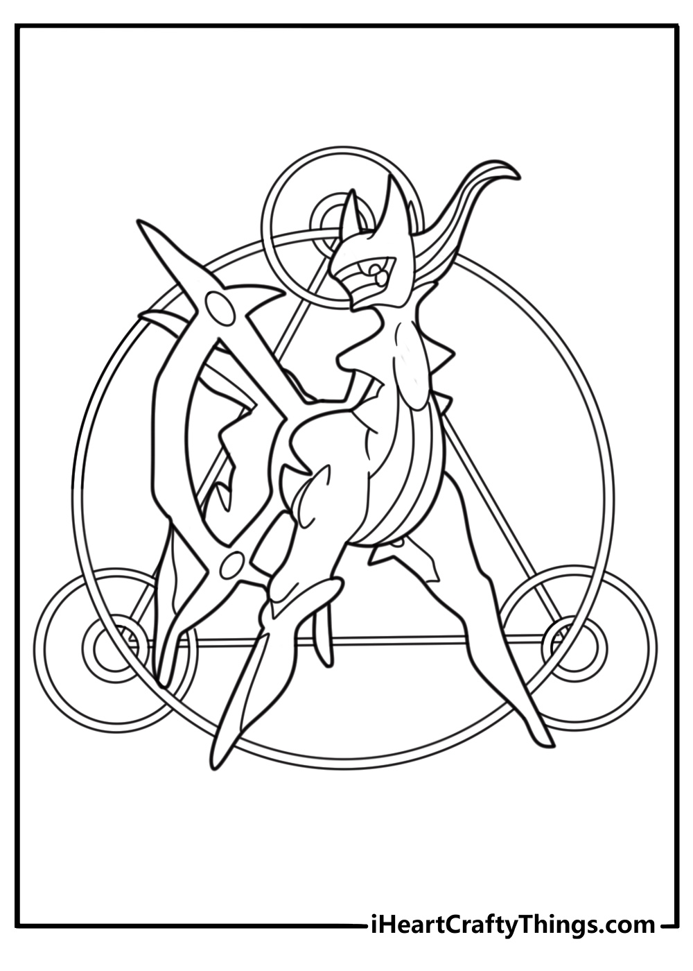 Arceus with all type symbols around its body coloring sheet