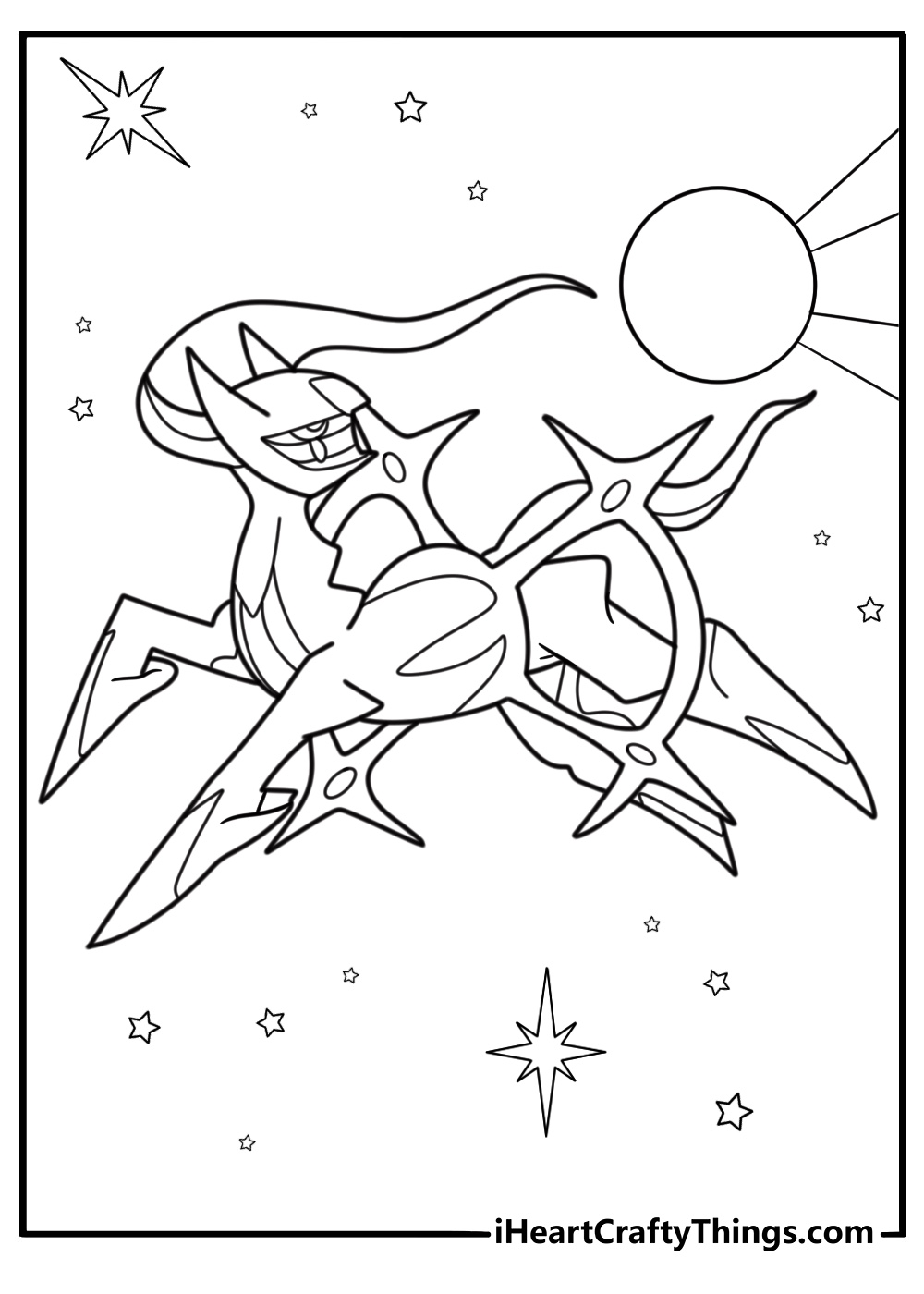 Arceus with glowing hooves standing on light platform coloring page